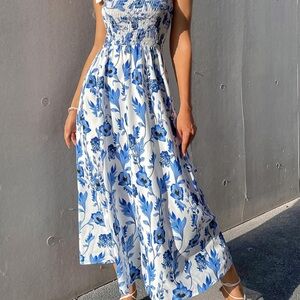 Floral Blue and White Maxi Dress